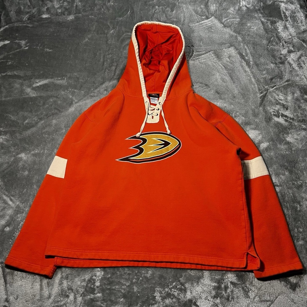 Anaheim Ducks Hoodie Men Size XL Cotton Pullover Reebok Orange‎